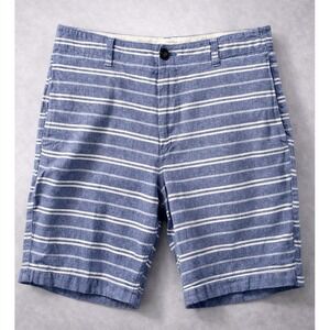 J Crew Shorts Mens 33 Linen Cotton Blue Stripe Flat Front Casual Summer